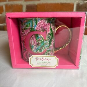 Lilly Pulitzer Pink and Green Floral Mug with Gold Handle